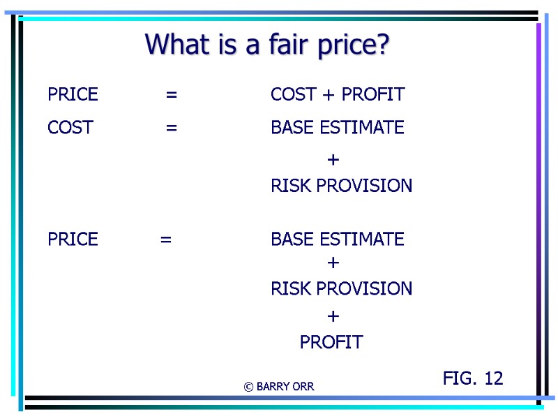 © BARRY ORR What is a fair price? PRICE   =  